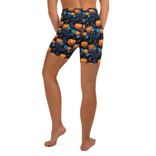 Load image into Gallery viewer, Blue Floral Pumpkin Yoga Shorts