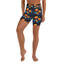 Load image into Gallery viewer, Blue Floral Pumpkin Yoga Shorts