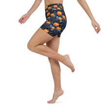 Load image into Gallery viewer, Blue Floral Pumpkin Yoga Shorts