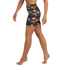 Load image into Gallery viewer, Blue Floral Pumpkin Yoga Shorts