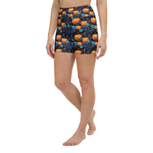 Load image into Gallery viewer, Blue Floral Pumpkin Yoga Shorts