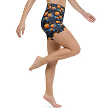 Load image into Gallery viewer, Blue Floral Pumpkin Yoga Shorts