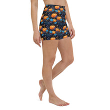 Load image into Gallery viewer, Blue Floral Pumpkin Yoga Shorts